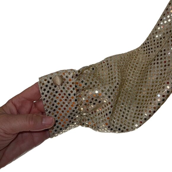 Three Flaggs Vintage Womens Shirt Size Medium Gold Metallic Glitter Long Sleeve - Picture 7 of 10